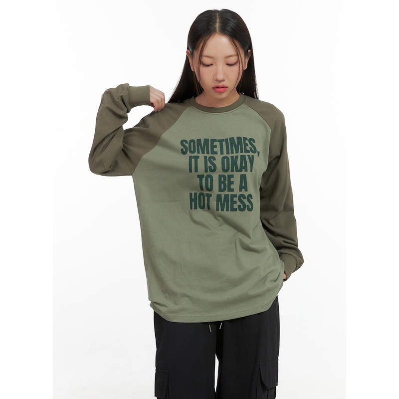 Cotton Lettering Raglan Long Sleeve Tee CS404
