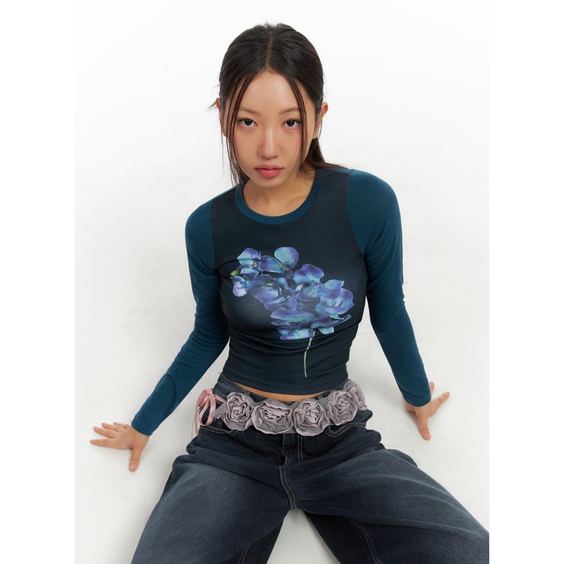 Flower Graphic Bliss Long Sleeve Top IS402