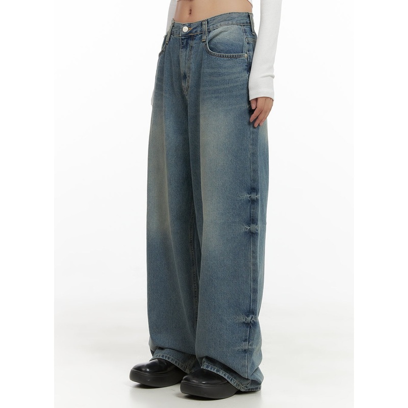 Indie Wide-Leg Washed Denim Jeans CS405