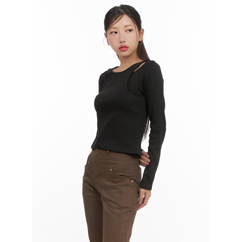Layered Cutout Long Sleeve Top CS405