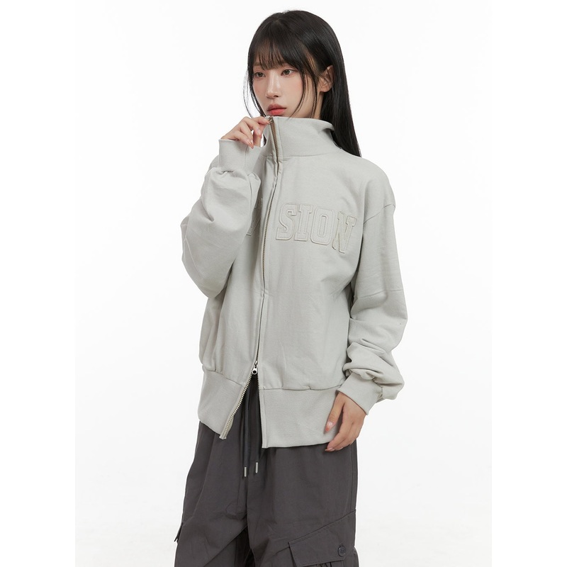 Lettering Patch Zip-Up Jacket CS403