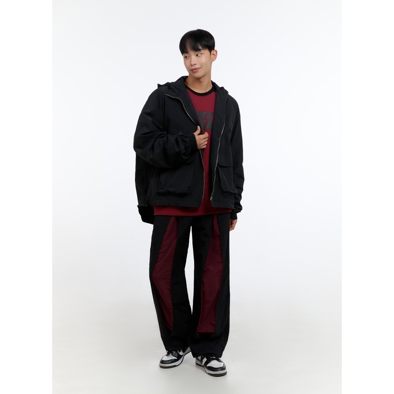 Men’s Banded Mixed Color Nylon Wide Pants IS413