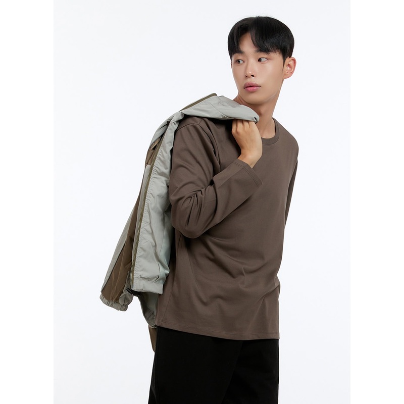 Men’s Basic Cotton Long Sleeve T-Shirt (Brown) IS412
