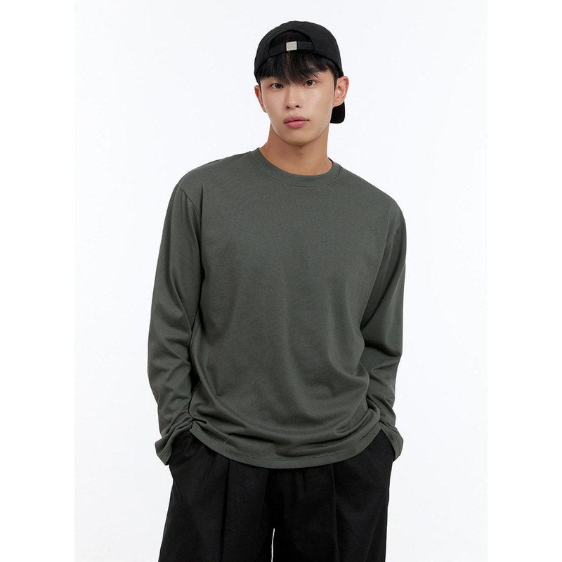 Men’s Basic Cotton Long Sleeve T-Shirt (Dark Green) IS412
