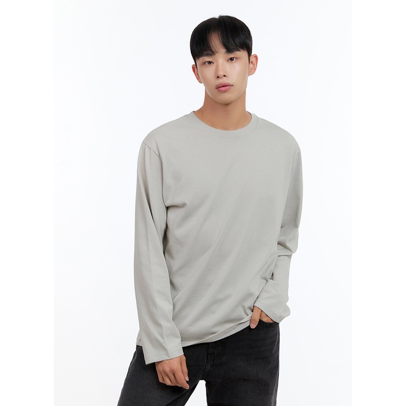 Men’s Basic Cotton Long Sleeve T-Shirt (Gray) IS412