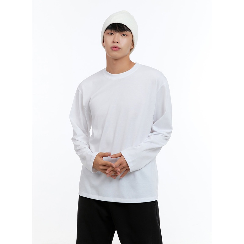 Men’s Basic Cotton Long Sleeve T-Shirt (White) IS412