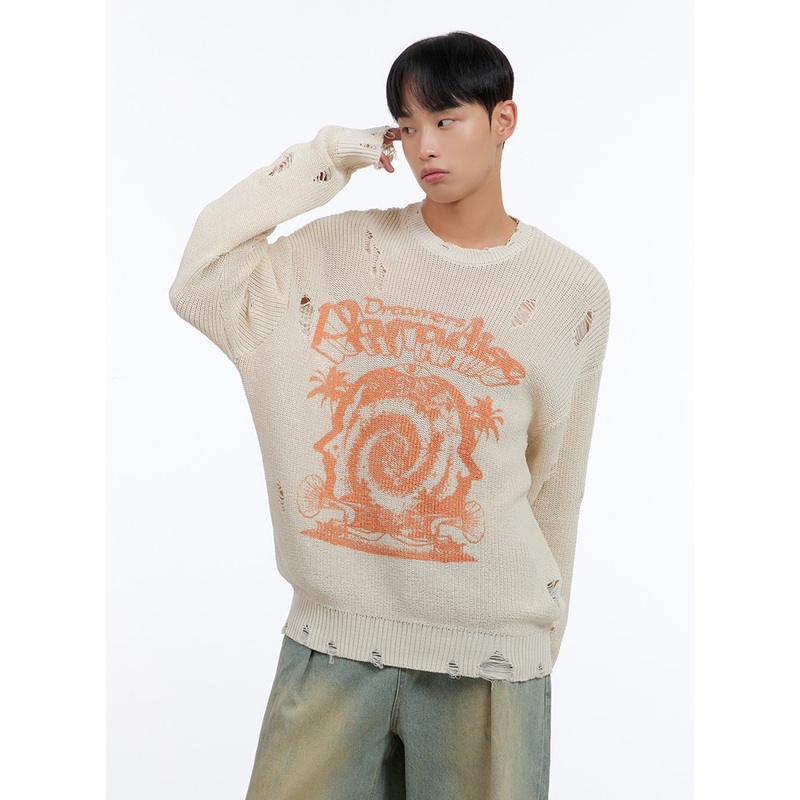 Men’s Graphic Distressed Knit Top IS412