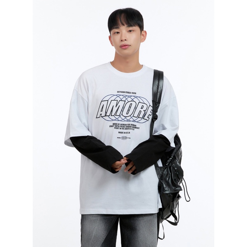 Men’s Oversize Cotton Graphic Layered T-Shirt IS413