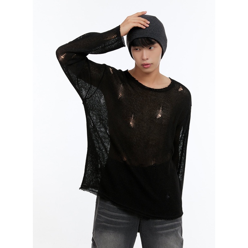 Men’s Sheer Distressed Knit Top IS412