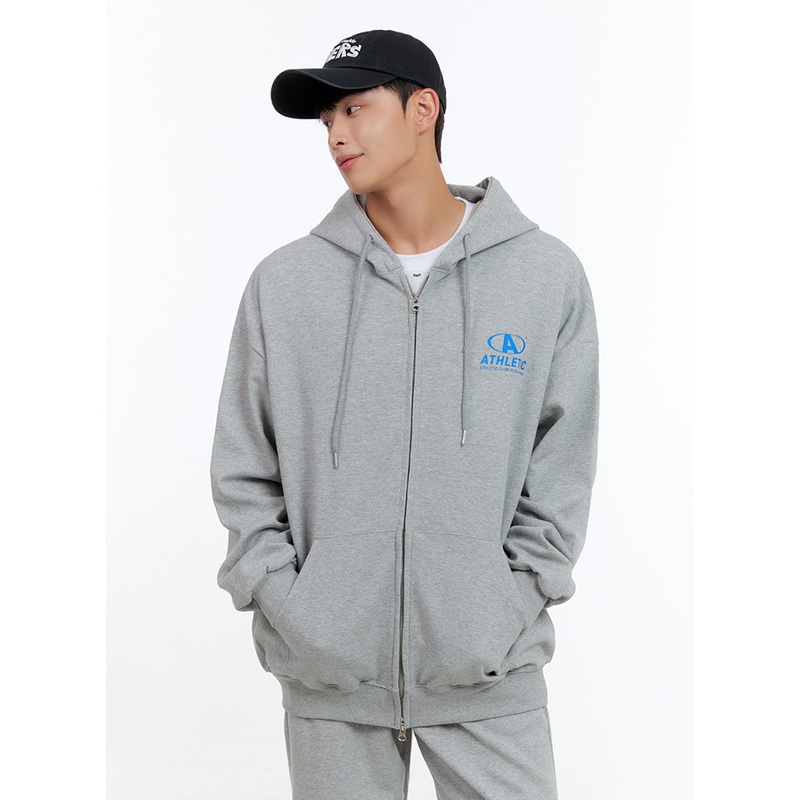 Men’s Two-Way Zip-Up Lettered Hoodie (Gray) IS413