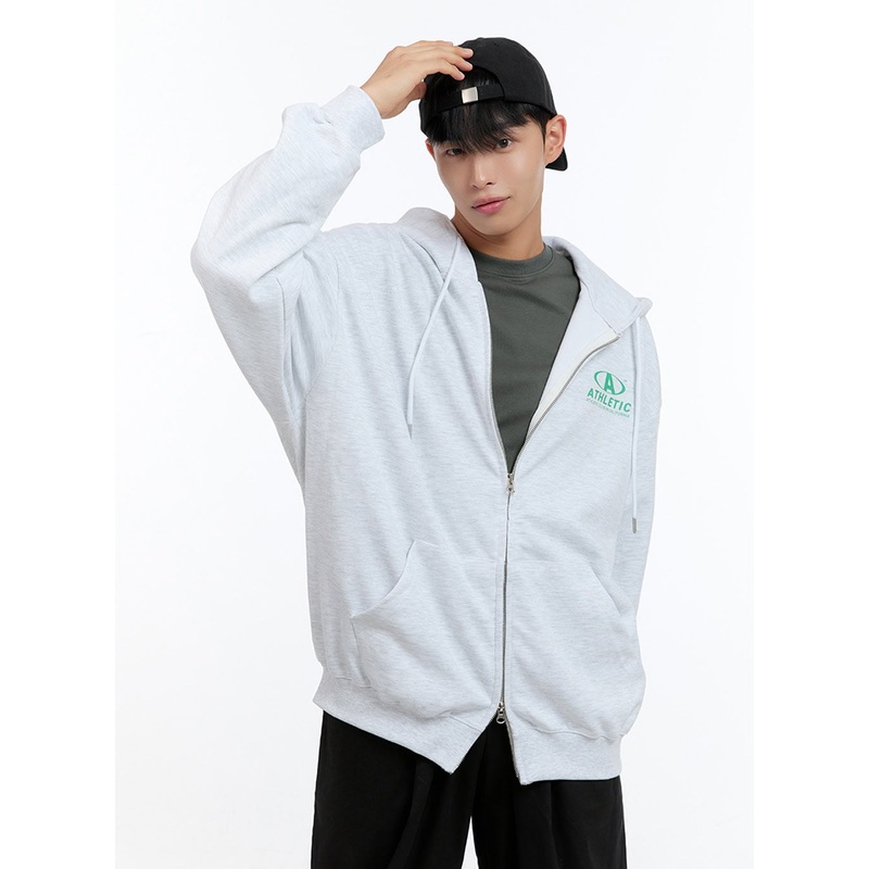 Men’s Two-Way Zip-Up Lettered Hoodie (White) IS412