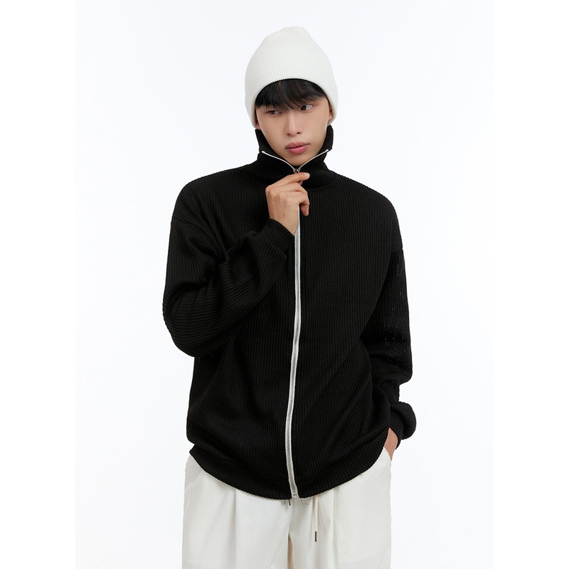 Men’s Zip-Up Cable Knit Sweater IS413