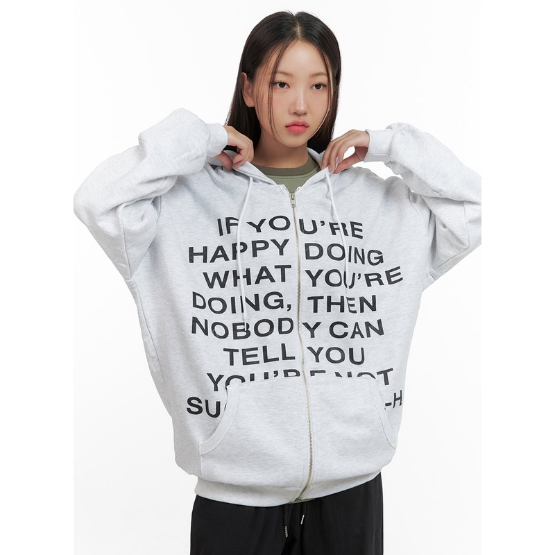 Oversize Lettering Cotton Zip Hoodie CS404