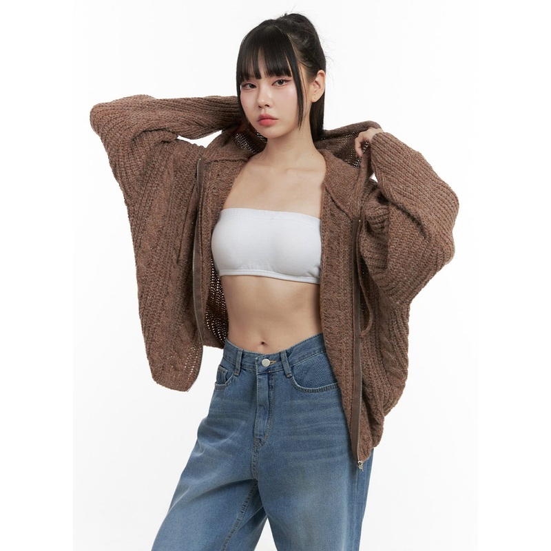 Oversized Cable Knit Hooded Sweater OS410