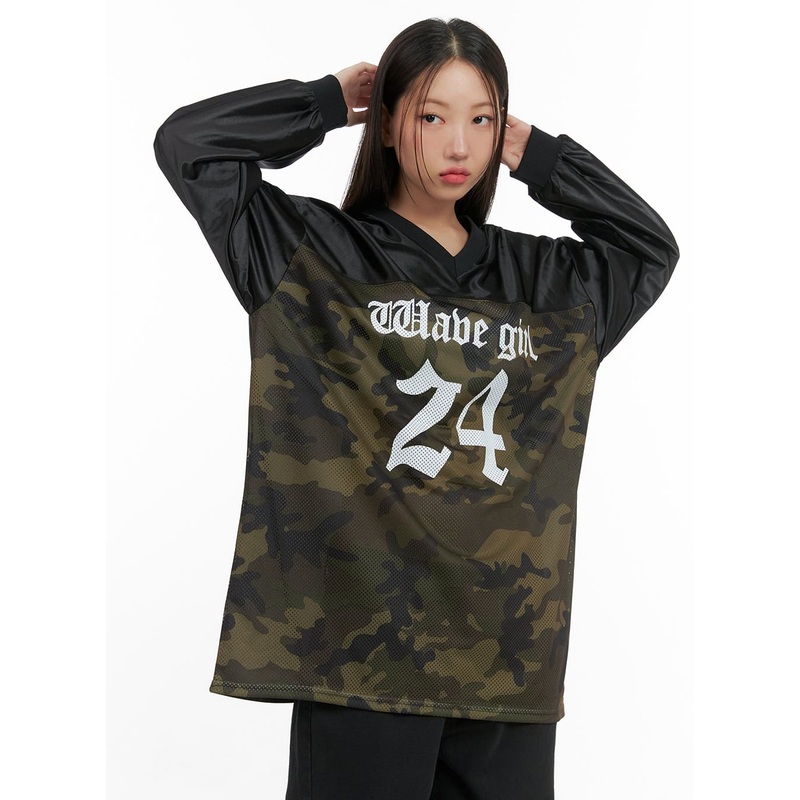 Oversized Camo Print Jersey Long Sleeve CS404