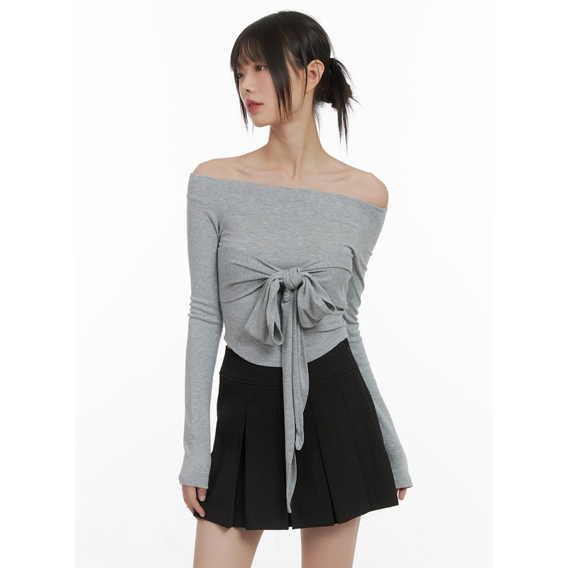 Ribbon-Tie Off Shoulder Crop Top CS412