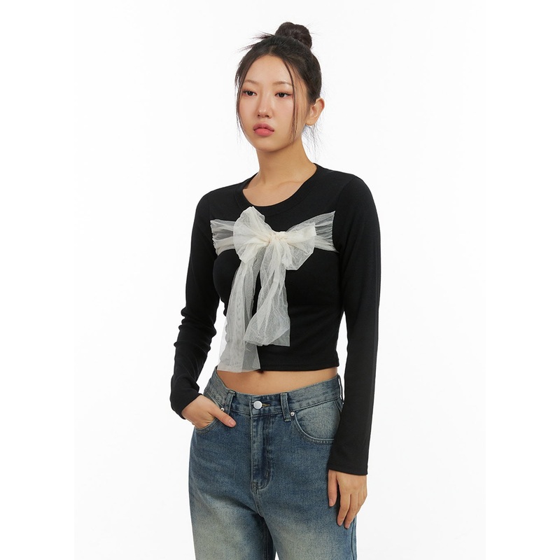 Ribbon Tied Long Sleeve Top IS402