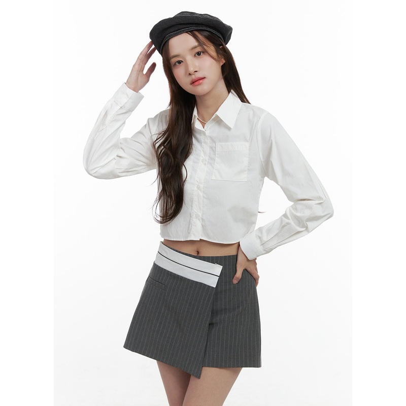 Sleek Collar Pocket Crop Shirt OS416