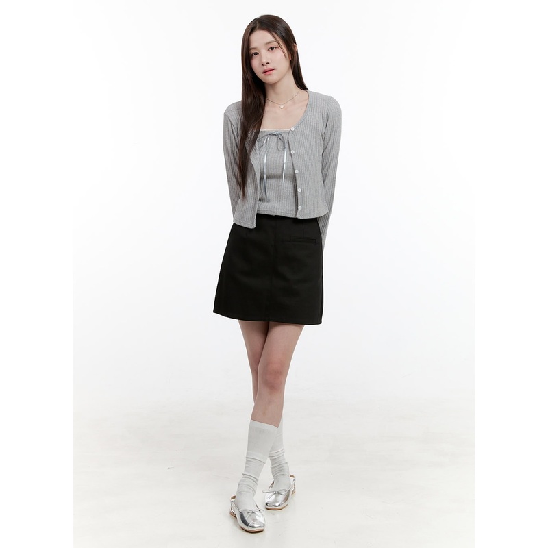Solid A-Line Mini Skirt OG428|Black|Brown|Beige|S/M