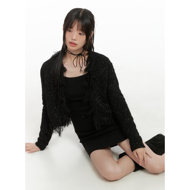 Tassel Accent Cropped Cardigan CS412