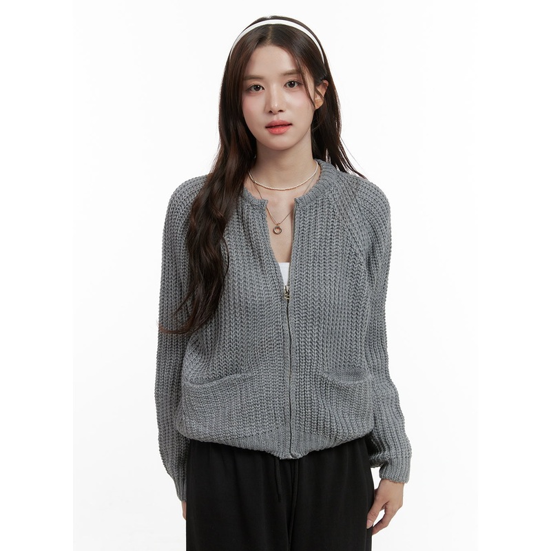 Warm Knit Zip-Up Cardigan OS416