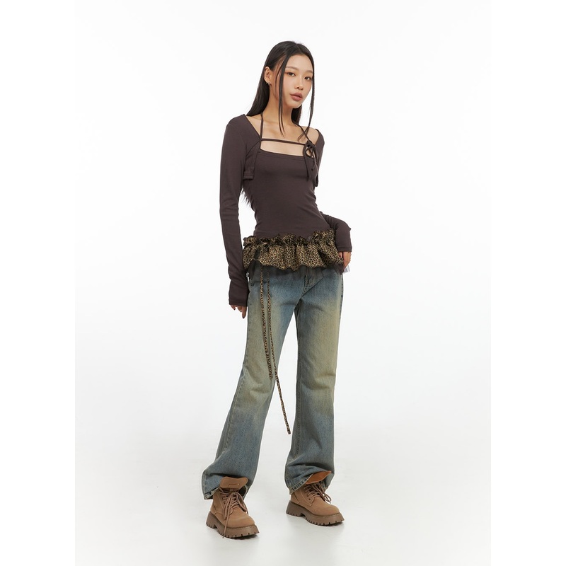Bambi Yellow Washed Boot-Cut Jeans IS427