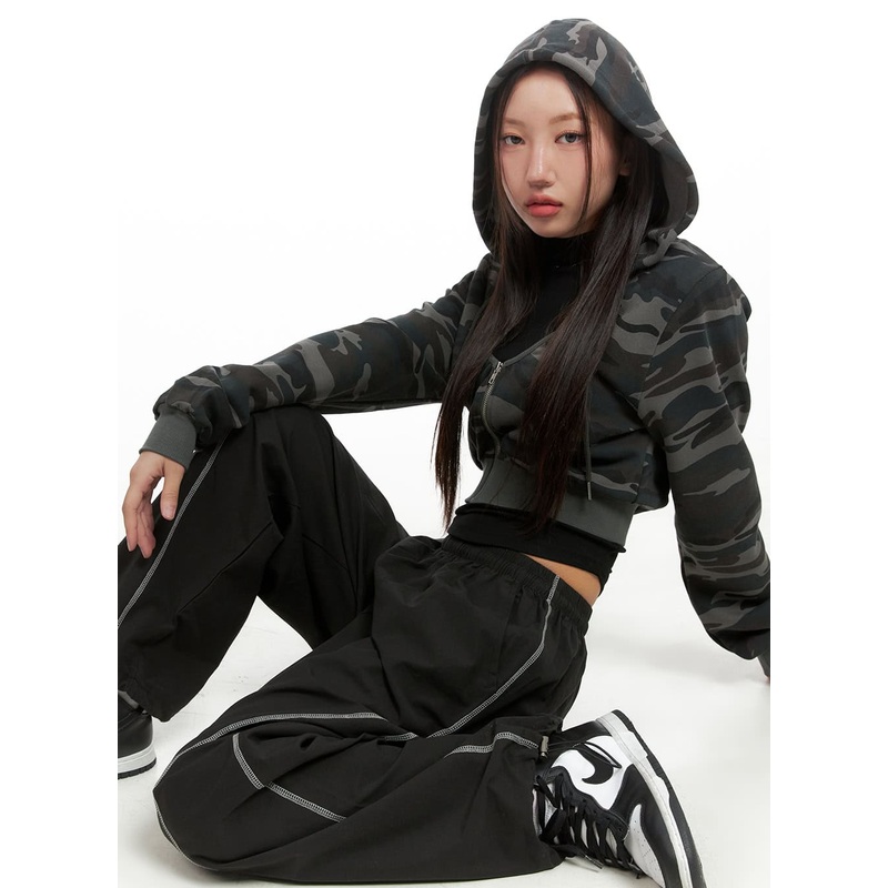 Camo Cropped Hoodie Zip-up CO402