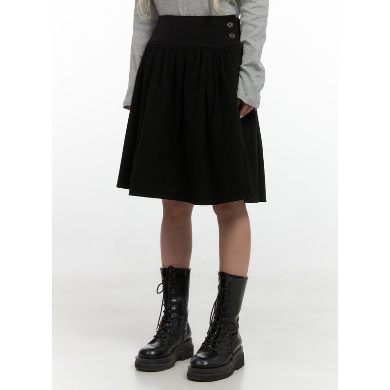 Chic Buttoned Flare Cotton Midi Skirt CS426