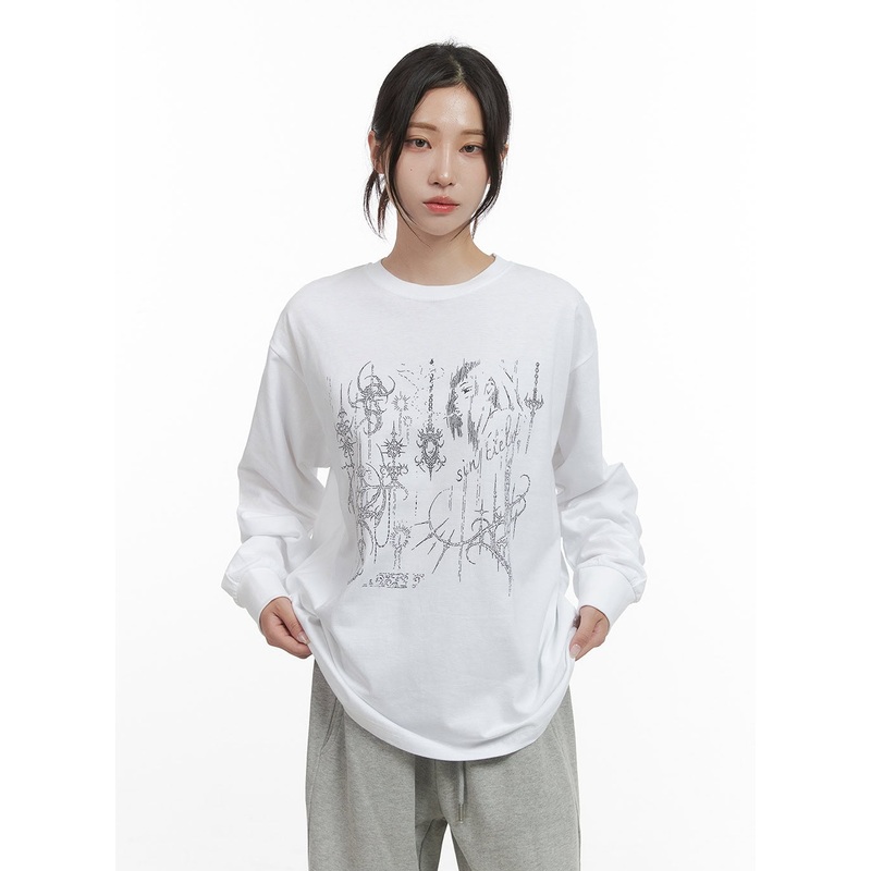 Chic Graphic Print Cotton Long Sleeve Tee CO402