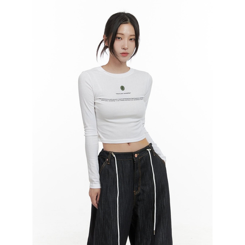 Chic Letter Print Long Sleeve Crop Top CS430