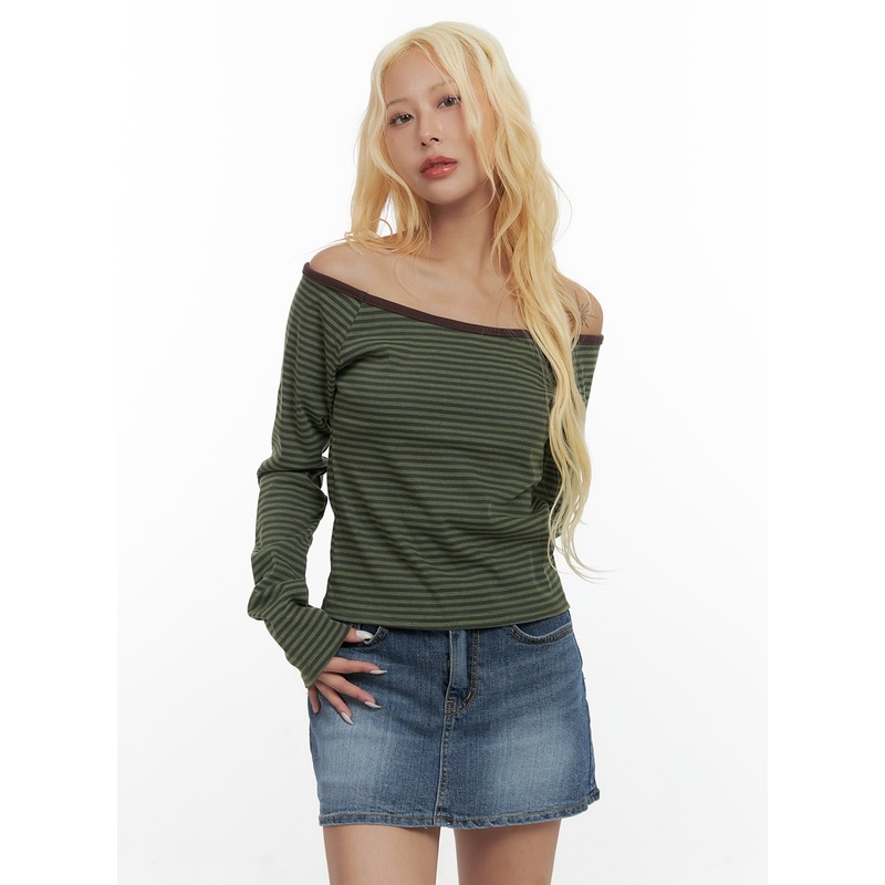 Chic Striped Off-Shoulder Long Sleeve  CS425