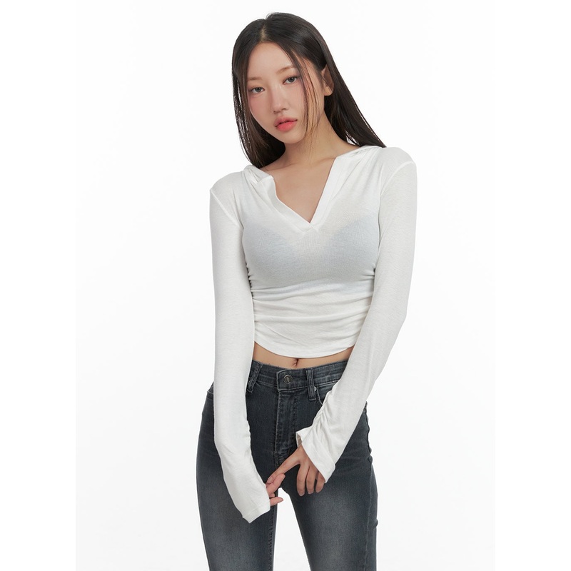 Classic Slim V-Neck Crop Top Hoodie CO402