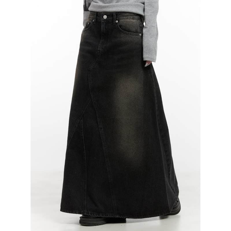 Classic Washed Denim Maxi Skirt CS425