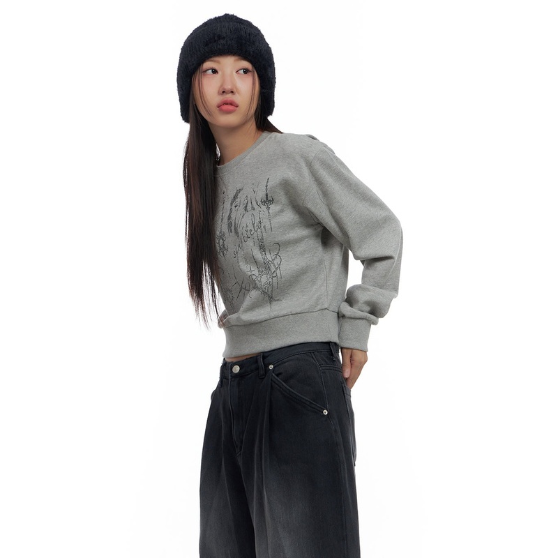 Cotton Graphic Crop Sweatshirt CS424