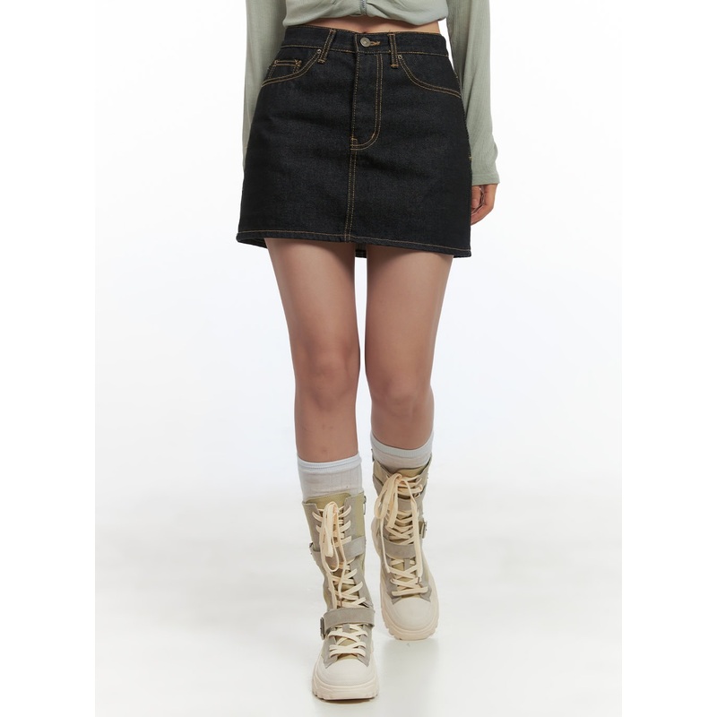Denim Stitch Mini Skirt CO402|Dark blue|S|M|L