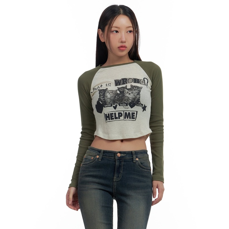 Graphic Raglan Cotton Crop Top CS424