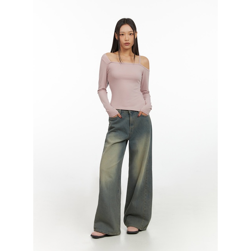 Inez Washed Denim Wide Leg Jeans IS427