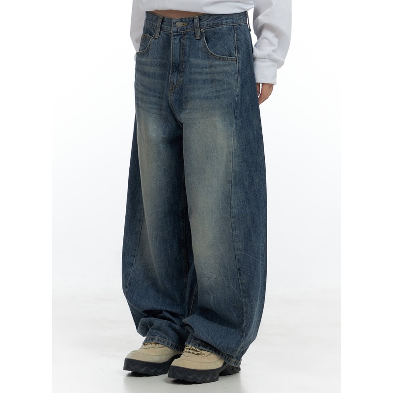 Kali Side Slit Washed Denim Baggy Jeans CS419