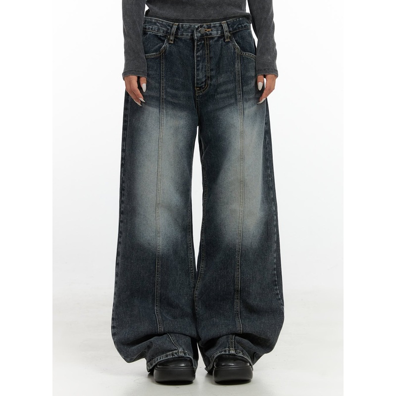Kaya Stitch Detail Washed Baggy Denim Jeans CS426