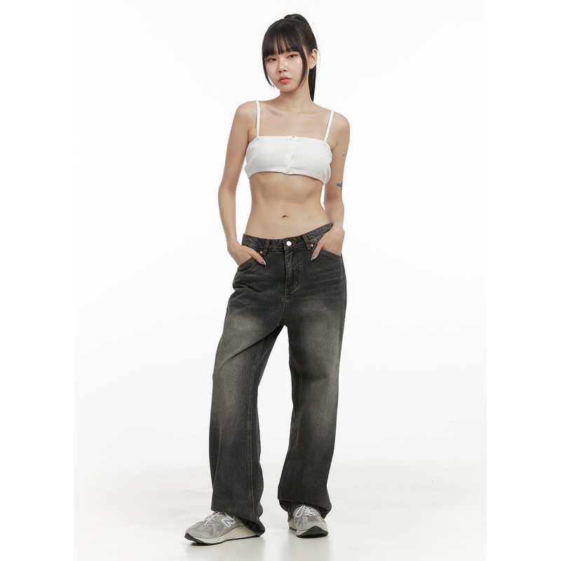 Mandy Washed Cotton Wide Leg Jeans OO401
