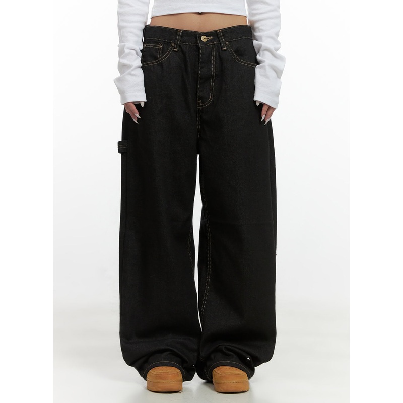 Mara Relaxed Fit Pocketed Cotton Wide Leg Jeans CS426