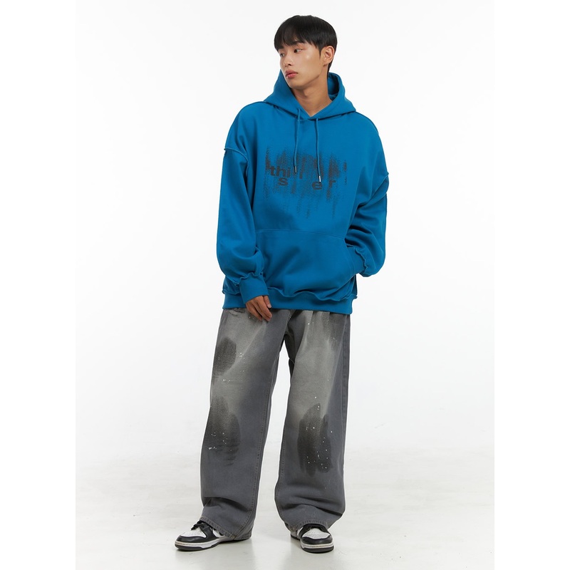 Men’s Printed Wide Fit Pintuck Washed Jeans IS419