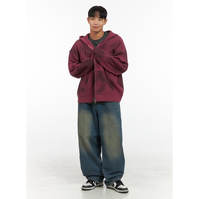 Men’s Washed Cotton Wide Leg Jeans (Dark blue) IS420