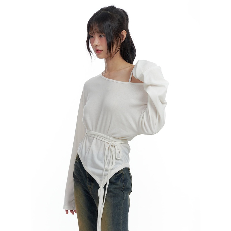 One-Shoulder Unbalanced Strap T-Shirt CS419