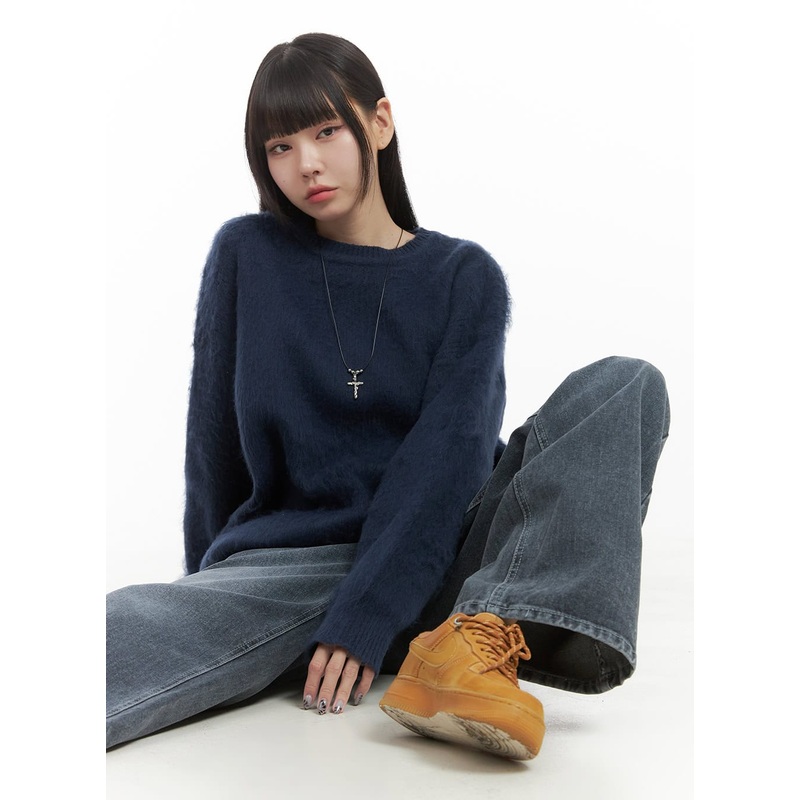 Oversized Fuzy Soft Knit Sweater OO401