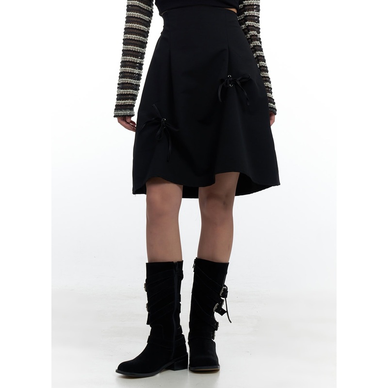 Ribbon Charm Midi Skirt CS424|Black|Gray|S/M