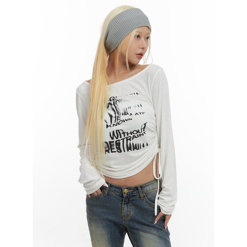 Shirred Graphic Print Long Sleeve CS426