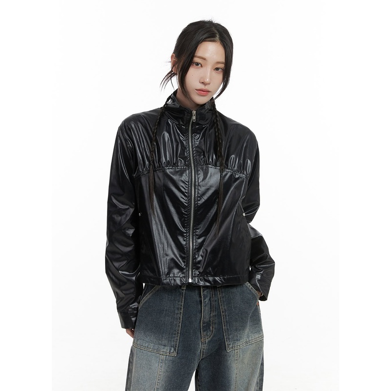 Sleek  Zip-Up Polyester Jacket CS430