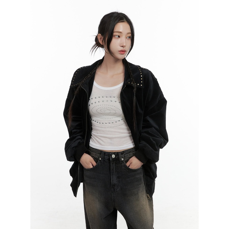 Studded Oversize Collar Jacket CO402