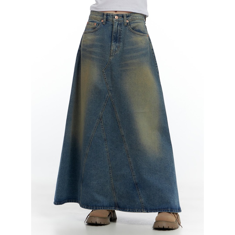 Tailored Stitch Detail Denim Maxi Skirt CS420